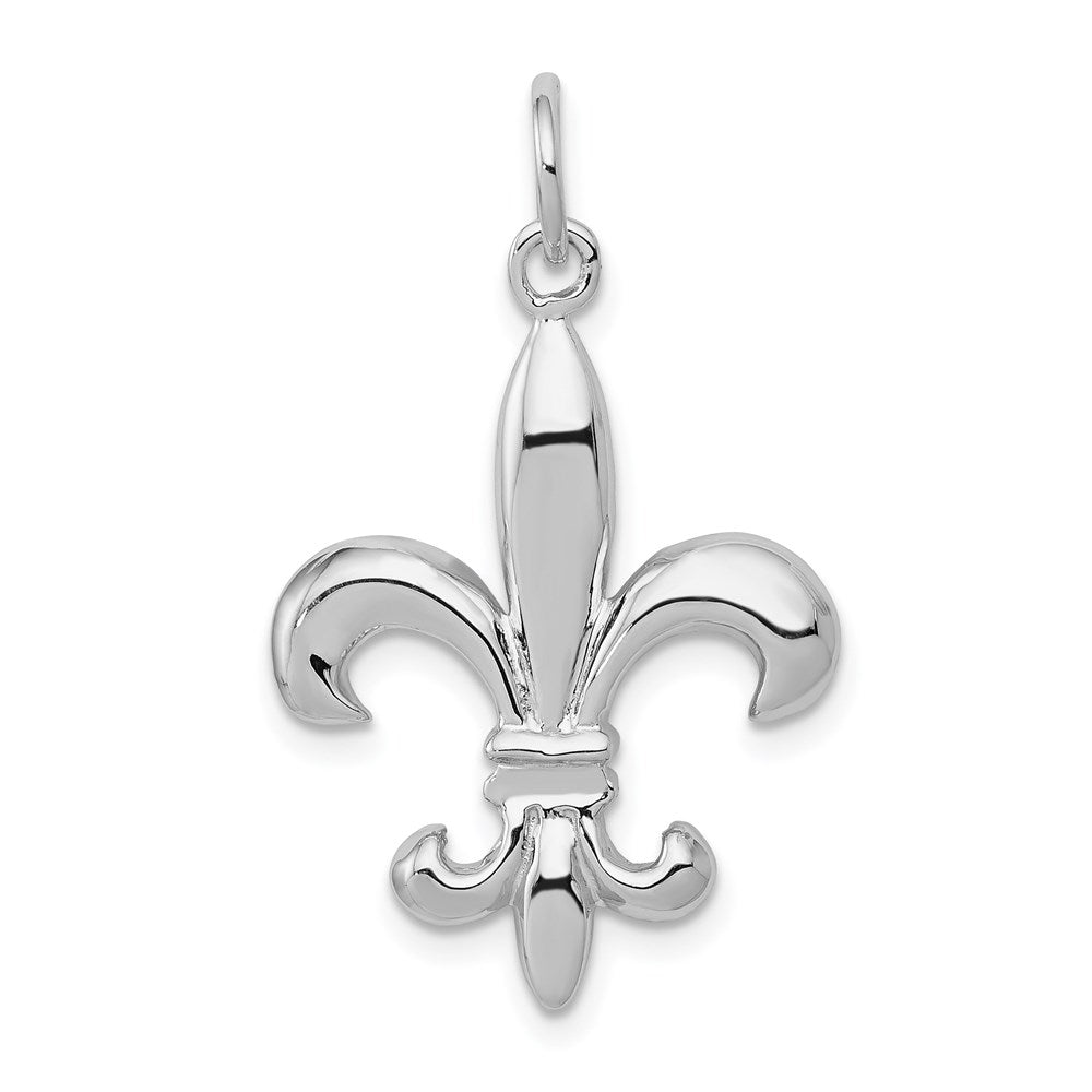 14k White Gold Solid Polished 3-D Fleur de Lis Charm, 25 x 15 mm