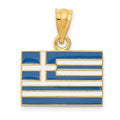 14k Solid Enameled Greece Flag Pendant, 21 x 18 mm