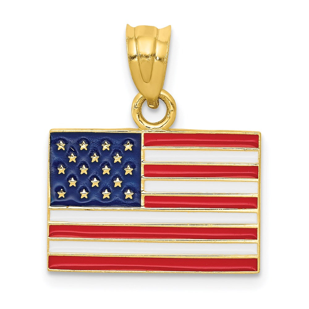 14k Enameled UNITED STATES Flag Pendant, 19.5 x 17.5 mm