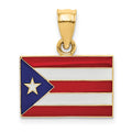 14k Solid Enameled Puerto Rico Flag Pendant, 21 x 18 mm