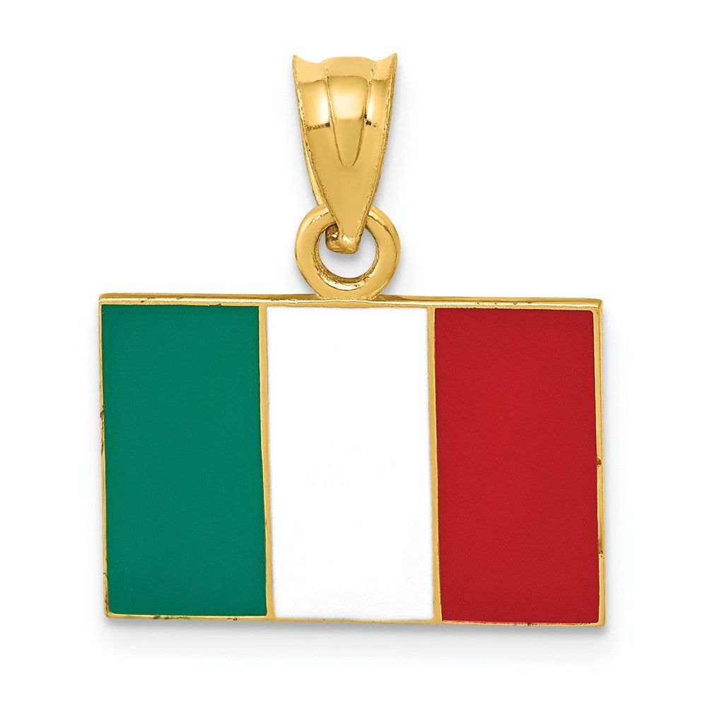 14k Solid Enameled Italy Flag Pendant, 21 x 18 mm