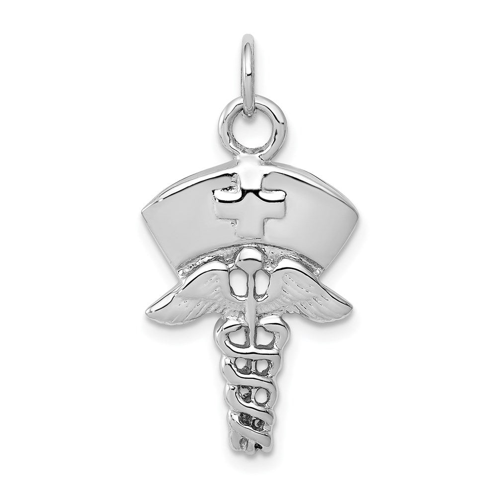 14k White Gold Nurse Symbol Charm, 30 x 12 mm