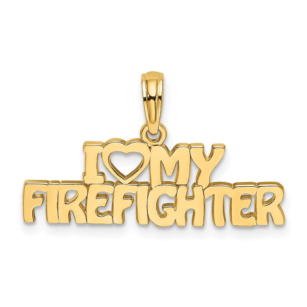 14k I HEART MY FIREFIGHTER Charm, 8.8 x 26.4 mm