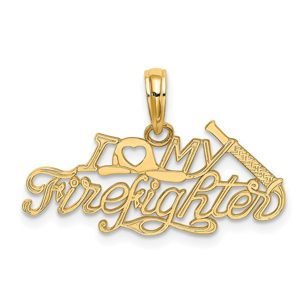 14k I HEART MY FIREFIGHTER Charm, 9.9 x 26 mm