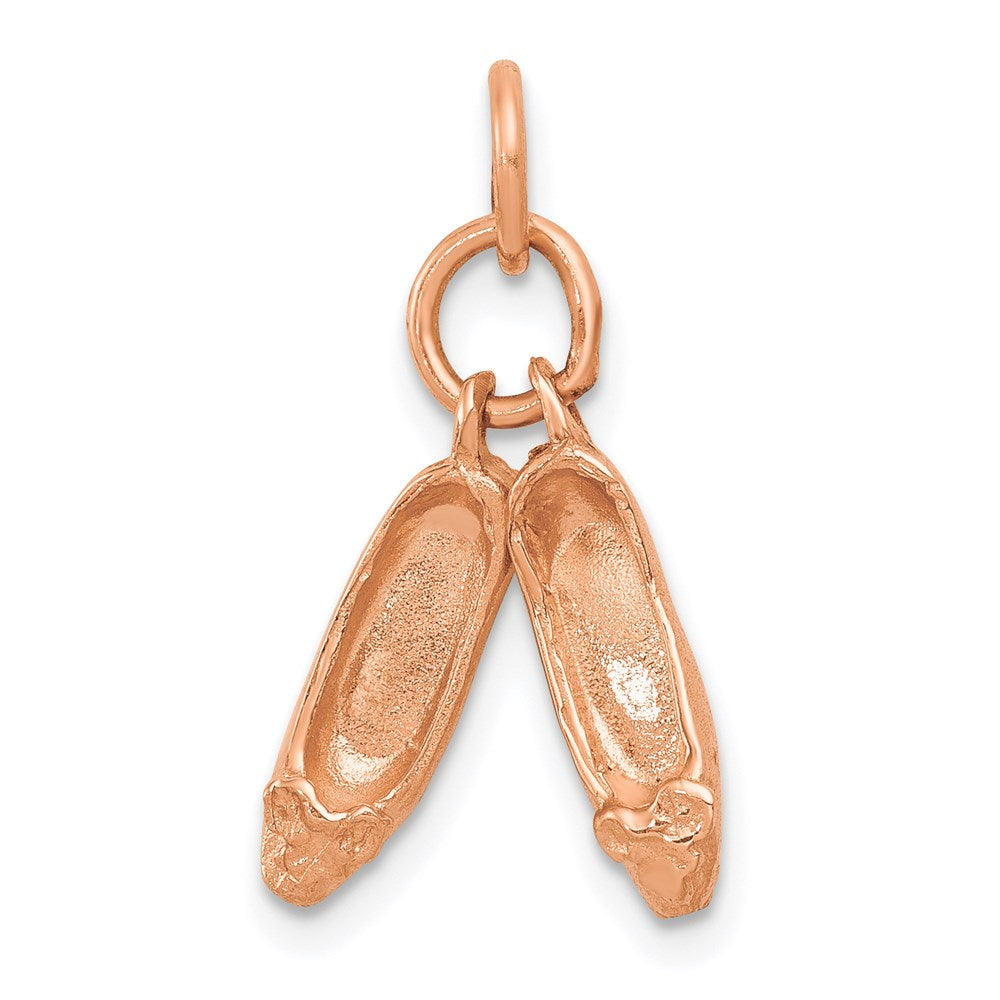 14K Rose Gold Polished 3-D Moveable Ballet Slippers Charm, 20 x 7 mm