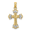 14K with Rhodium Diamond-cut Fleur-De-Lis Cross Charm, 18.6 mm