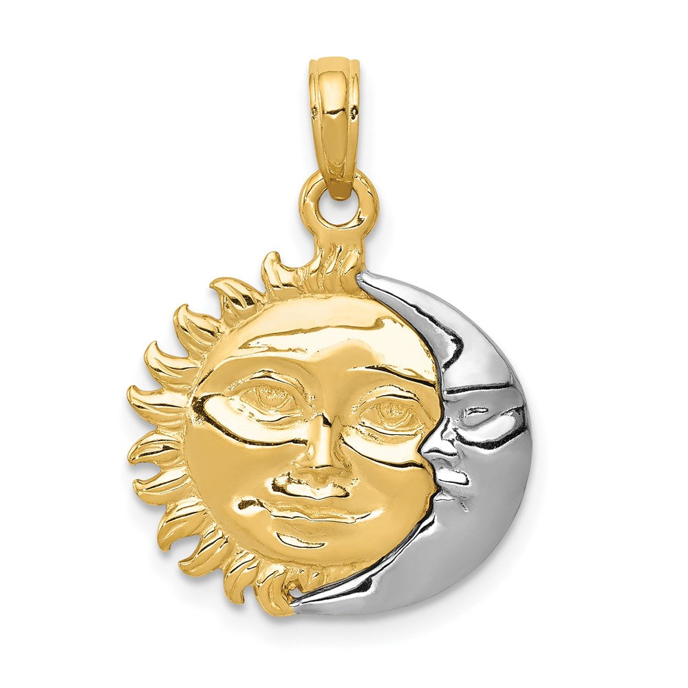 14k Two-Tone Solid Polished Reversible Sun and Moon Pendant, 23 x 18 mm