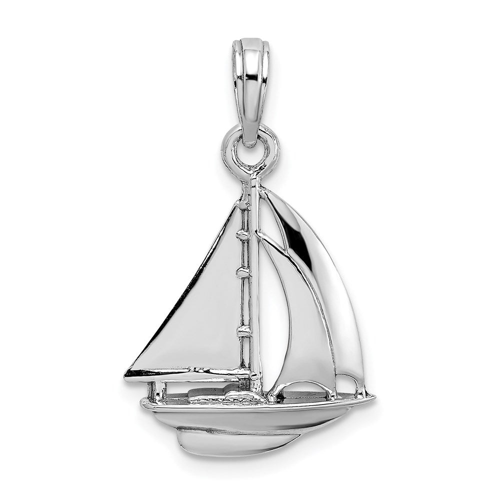 14K White Gold Polished 3-D Sailboat Charm, 23.8 x 15.4 mm