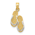 14k  3-D and White Rhodium Solid Polished Sandals Pendant, 22 x 10 mm