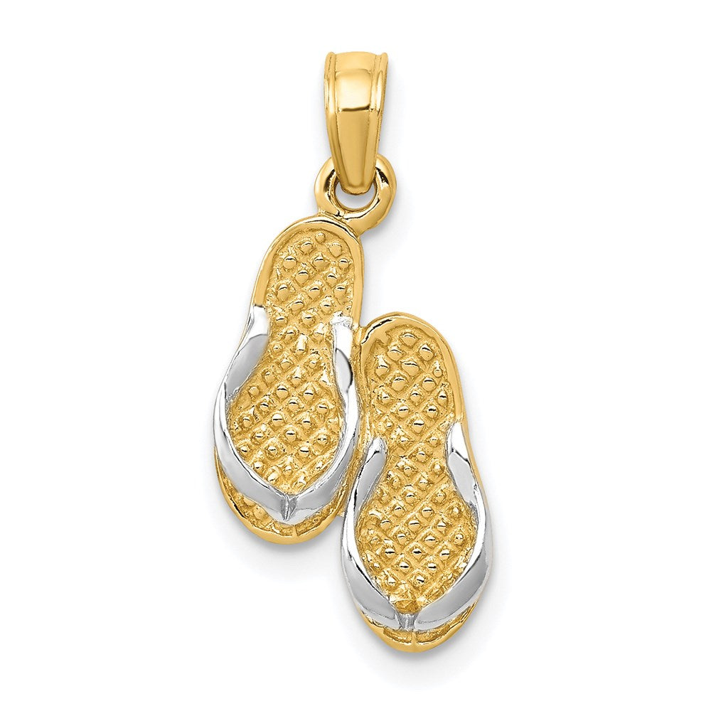14k  3-D and White Rhodium Solid Polished Sandals Pendant, 22 x 10 mm
