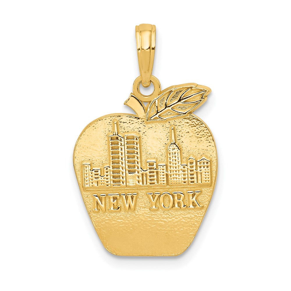 14k Solid NEW YORK Skyline on Small Apple Pendant, 23 x 15 mm