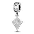 Sterling Silver Rhodium-plated LogoArt Kappa Alpha Theta Kite Heart Bead, 0.77 x 0.47 mm