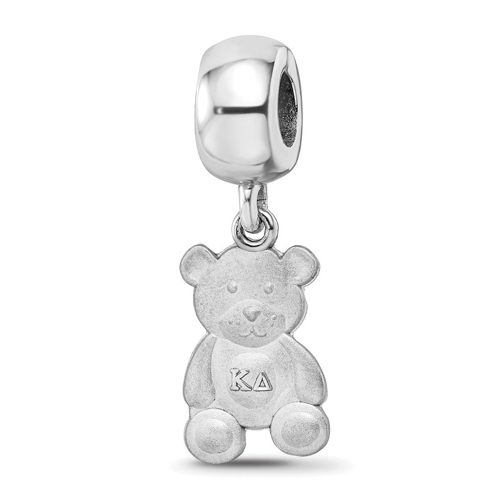 Sterling Silver Rhodium-plated LogoArt Kappa Delta Teddy Bear on Bead, 0.85 x 0.48 mm