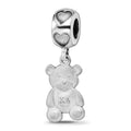 Sterling Silver Rhodium-plated LogoArt Kappa Delta Teddy Bear Heart Bead, 0.85 x 0.48 mm