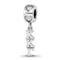 Sterling Silver RH-plate LogoArt Kappa Kappa Gamma Vertical w/ Heart Bead, 0.63 x 0.18 mm