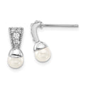 Kelly Waters Silver-tone Rhodium-plated White Simulated Pearl & CZ Post Dangle Earrings, 13.6 x 5.15 mm