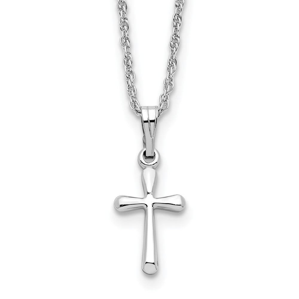 Kelly Waters Rhodium-plated Small Polished Rounded Cross 18 inch Necklace, 18 mm