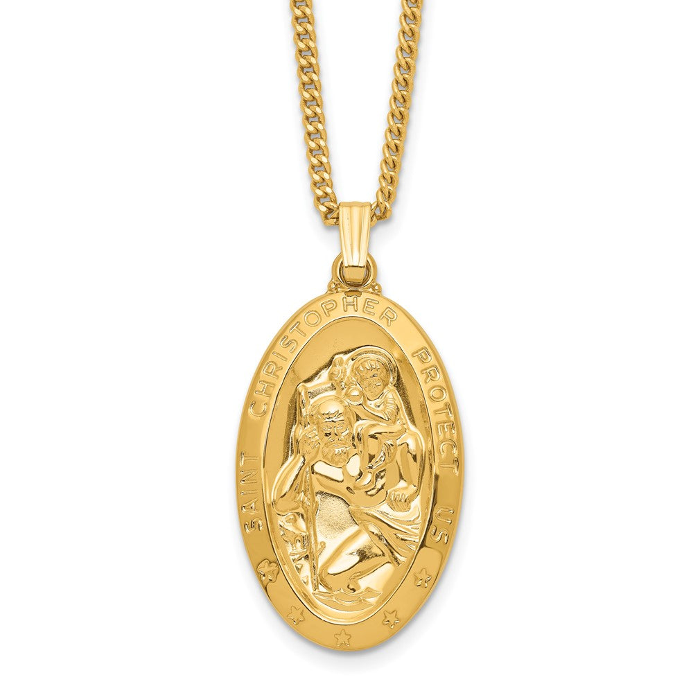 Kelly Waters Gold-plated Large Oval St. Christopher Medal 24 inch Necklace, 24 mm
