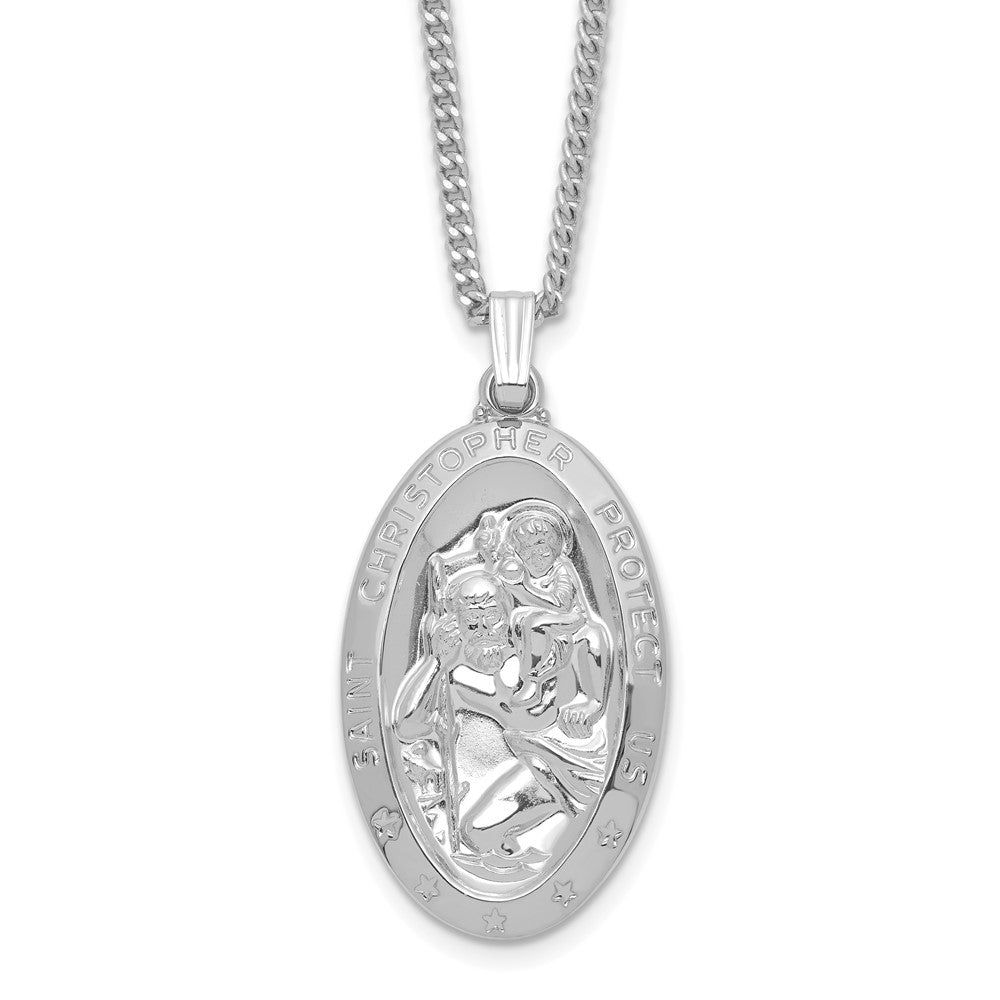 Kelly Waters Rhodium-plated Large Oval St. Christopher Medal 24in Necklace, 24 mm