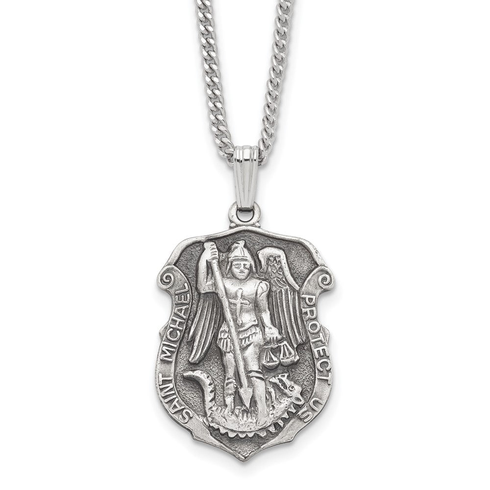Kelly Waters Antiqued Rhodium-plated St. Michael Medal 24 inch Necklace, 24 mm