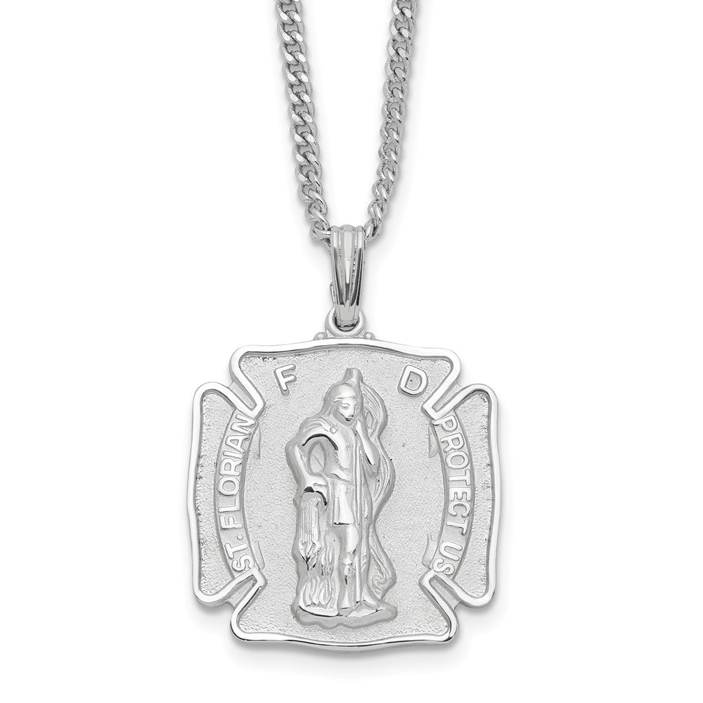 Kelly Waters Rhodium-plated St. Florian Medal 24 inch Necklace, 24 mm