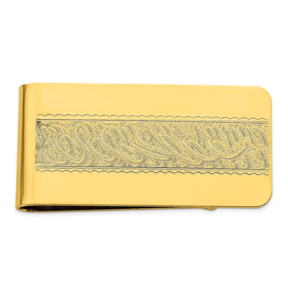 Gold-plated Kelly Waters Money Clip with Swirl Pattern Center