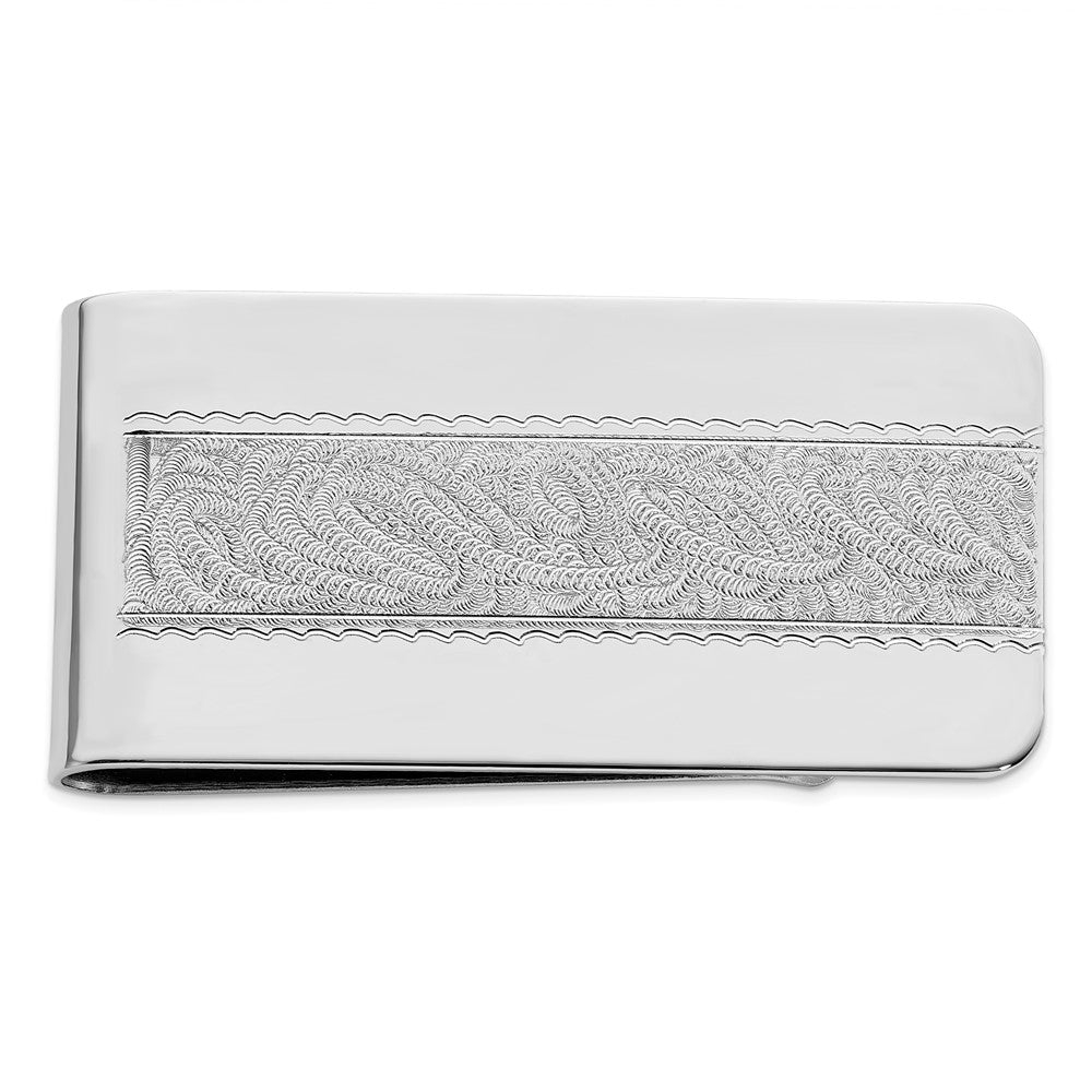 Rhodium-plated Kelly Waters Money Clip with Swirl Pattern Center