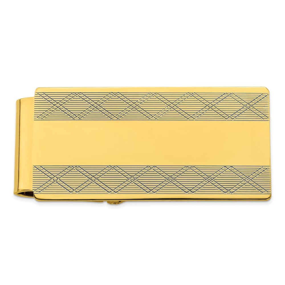 Gold-plated Kelly Waters Hinged Money Clip with X-pattern Sides