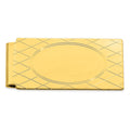 Gold-plated Kelly Waters Hinged Money Clip with Crosshatch and Engravable Oval Center