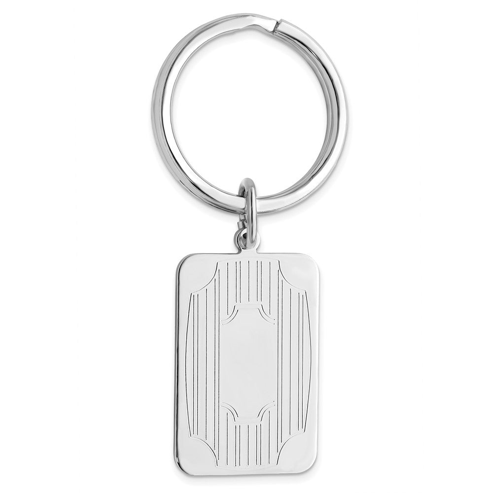 Rhodium-plated Kelly Waters Key Ring with Lines and Cut Corners