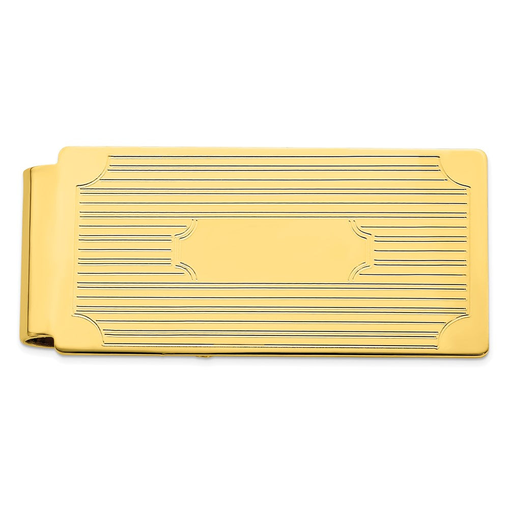 Gold-plated Kelly Waters Hinged Money Clip with Lines and Cut Corners