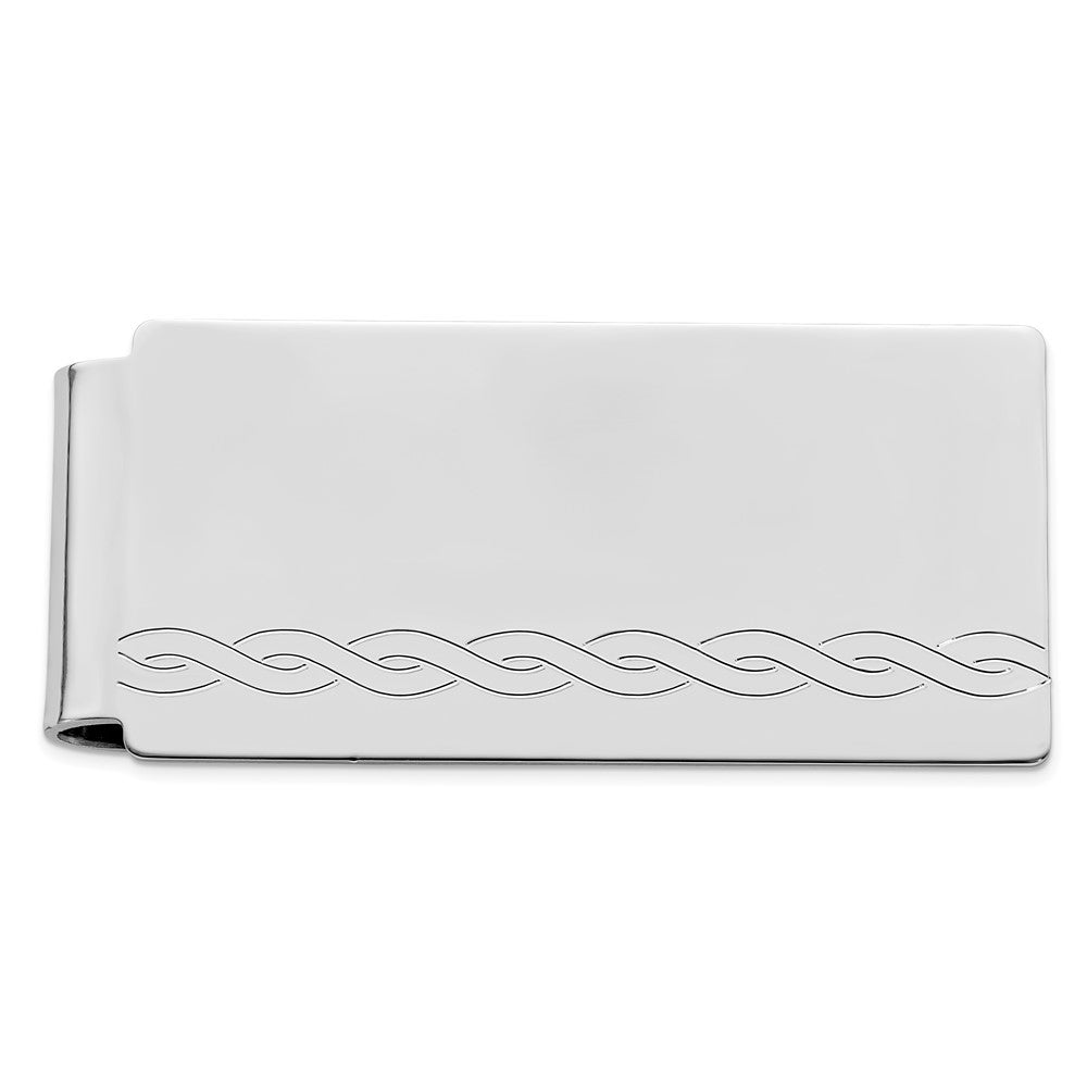 Rhodium-Plated Kelly Waters Hinged Patterned Money Clip