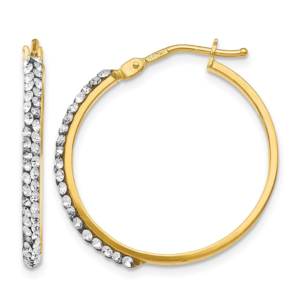 14K Crystals Polished Hoop Earrings, 25 x 2 mm
