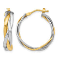 14K with Rhodium Braided Hoop Earrings, 28 x 14 mm