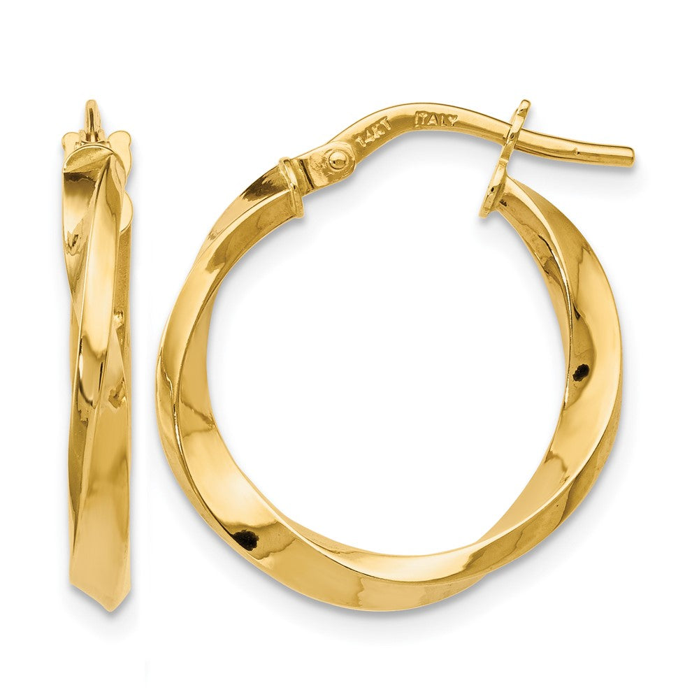 14K Polished Twisted Hoop Earrings, 20 x 2.5 mm