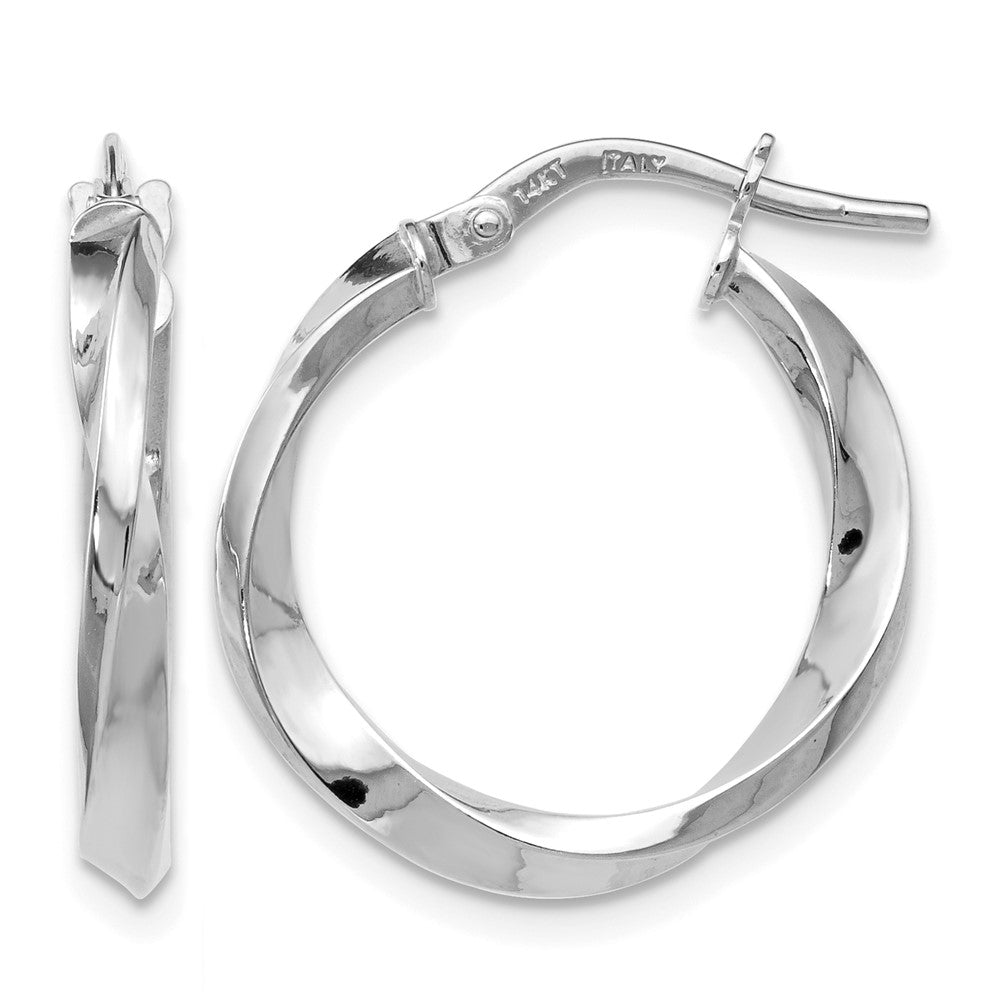 14K White Gold Polished Twisted Hoop Earrings, 20 x 2.5 mm