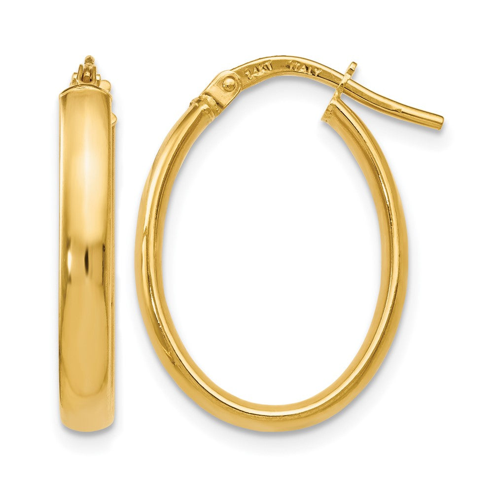 14K Polished Oval Hoop Earrings, 22 x 3 mm