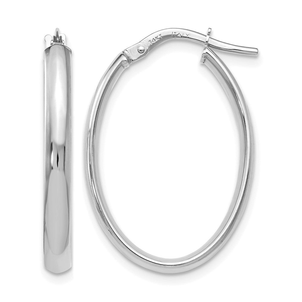 14K White Gold Polished Oval Hoop Earrings, 24 x 3 mm