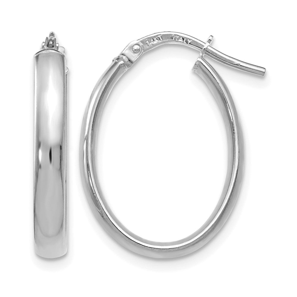 14K White Gold Polished Oval Hoop Earrings, 22 x 3 mm