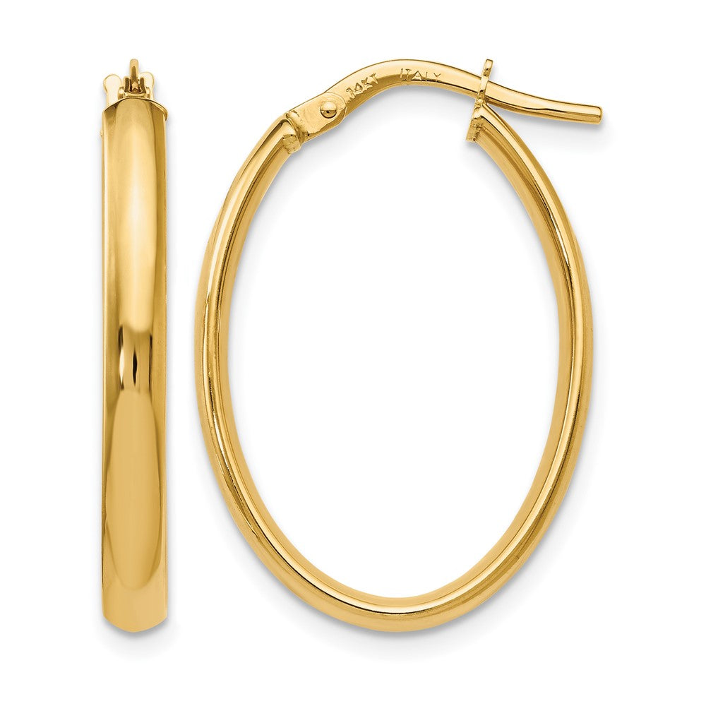 14K Polished Oval Hoop Earrings, 24 x 3 mm