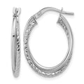 14K White Gold Polished Textured Oval Hoop Earrings, 23 x 3.75 mm