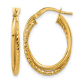 14K Gold Polished Textured Oval Hoop Earrings, 23 x 3.75 mm