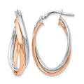 14K Rose and White Gold Polished Fancy Hoop Earrings, 29 x 38 mm