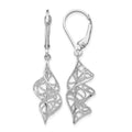 14K White Gold Textured Leverback Earrings, 40 x 10 mm