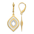 14K with Rhodium Polished Leverback Earrings, 34 x 16 mm