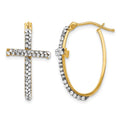 14K Crystals Polished Cross Hoop Earrings, 24 x 7 mm