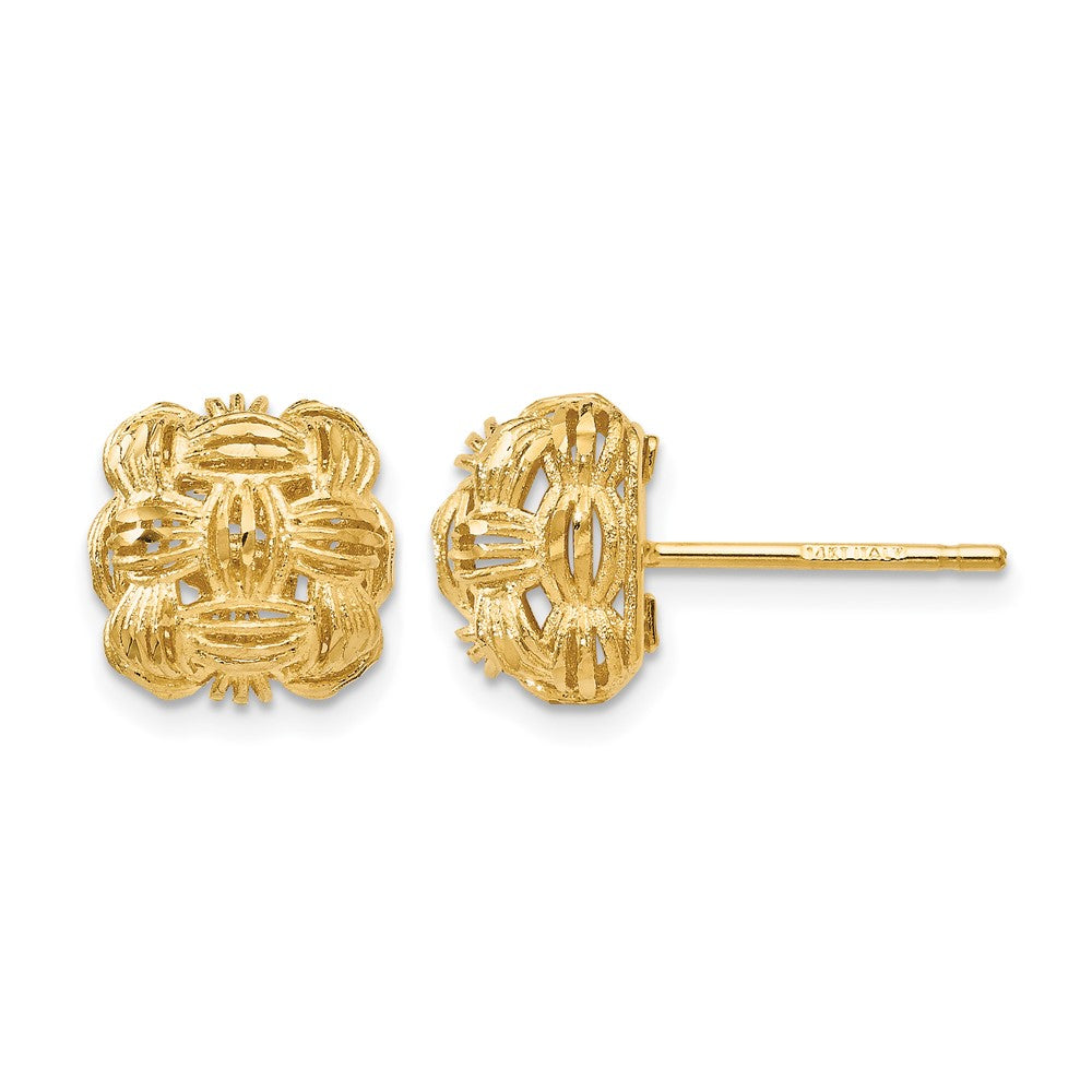 14K D/C Basketweave Post Earrings, 10 x 10 mm