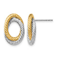 14K w/ White Rhodium Fancy Twisted Oval Post Earrings, 15 x 10 mm