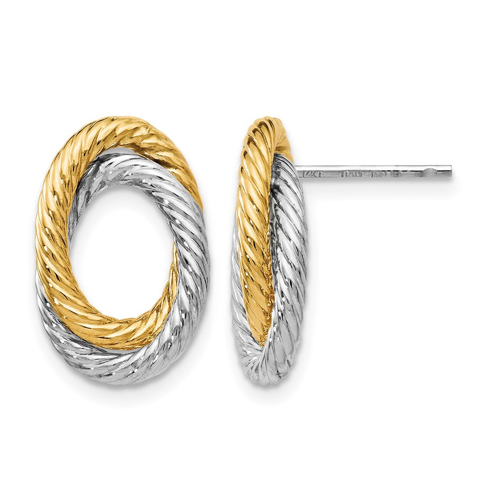 14K w/ White Rhodium Fancy Twisted Oval Post Earrings, 15 x 10 mm