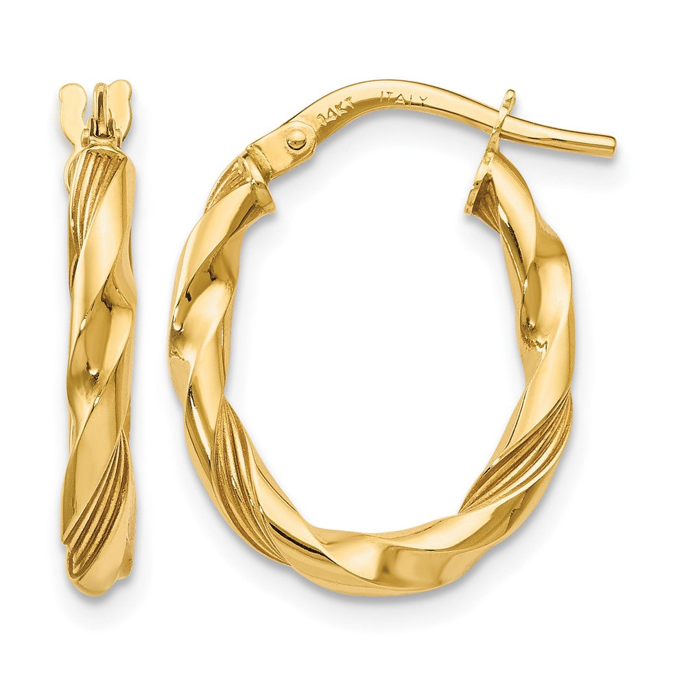 14K Polished and Textured Hoop Earrings, 20 x 2.5 mm